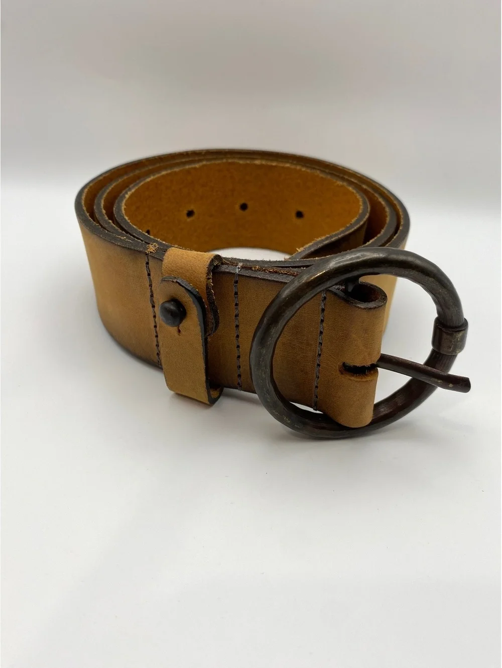 Amsterdam Heritage Brown Leather Belt with Round Metal Buckle